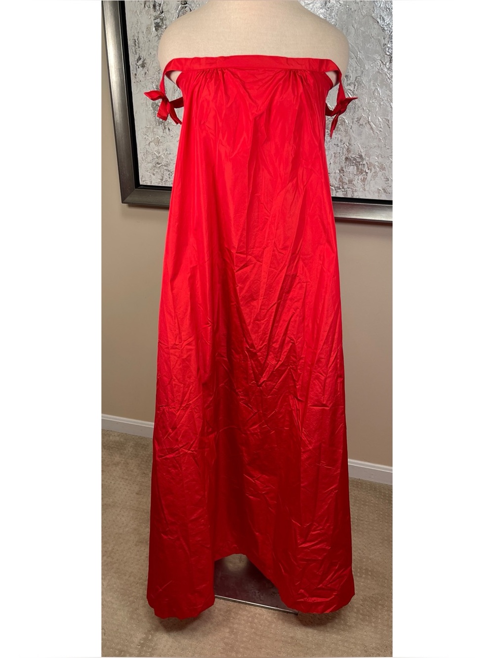 BERNADETTE Brigitte Off the Shoulder Bow Embellished Taffeta Red Maxi Dress Sz 4 - Picture 4 of 10